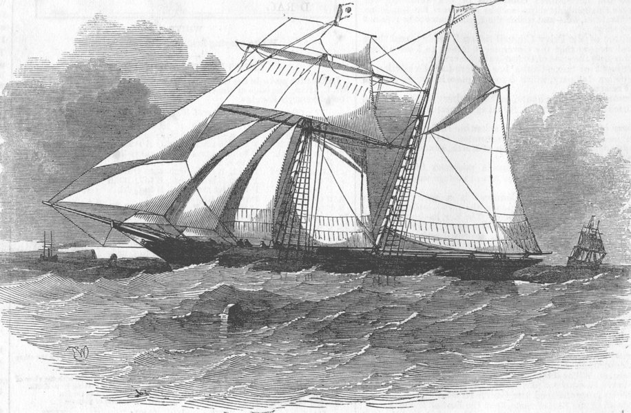 BOATS. Clipper schooner, Marian Zagury, antique print, 1853