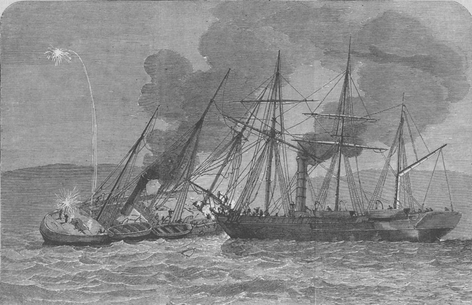 Associate Product LANCS. Crash. Excelsior & mail ships, river Mersey, antique print, 1856