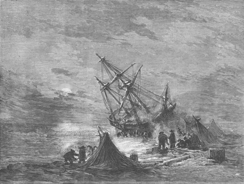 Associate Product SHIPS. Christmas, seashore-wreck, antique print, 1859