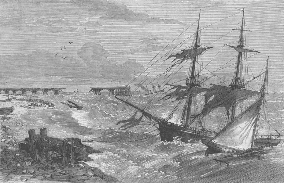 Associate Product NORFOLK. Storm damage, Gt Yarmouth. Britannia pier, antique print, 1859