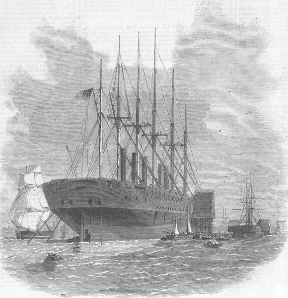 Associate Product SHIPBUILDING. Present state of Great Eastern, antique print, 1859