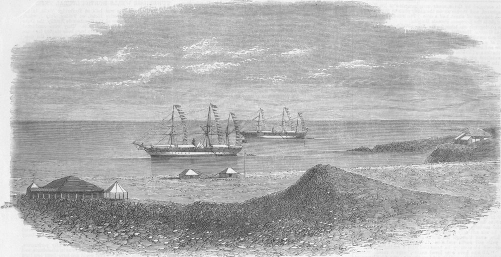 Associate Product YEMEN. Landing of Red Sea Telegraph Cable, Aden, antique print, 1859