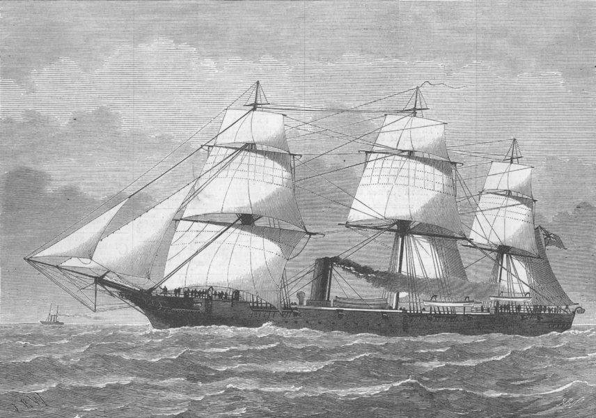 SHIPS. HMS Garnet, unarmoured Corvette, antique print, 1878