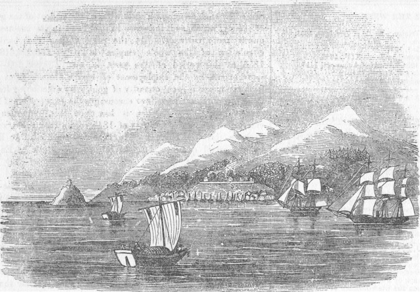 Associate Product JAPAN. Royal navy ships, bay of Matsurai, Island Jezo, antique print, 1855
