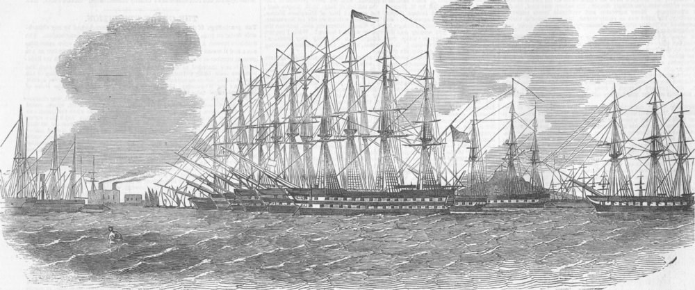 Associate Product EGYPT. Egyptian fleet, harbour of Alexandria, antique print, 1851
