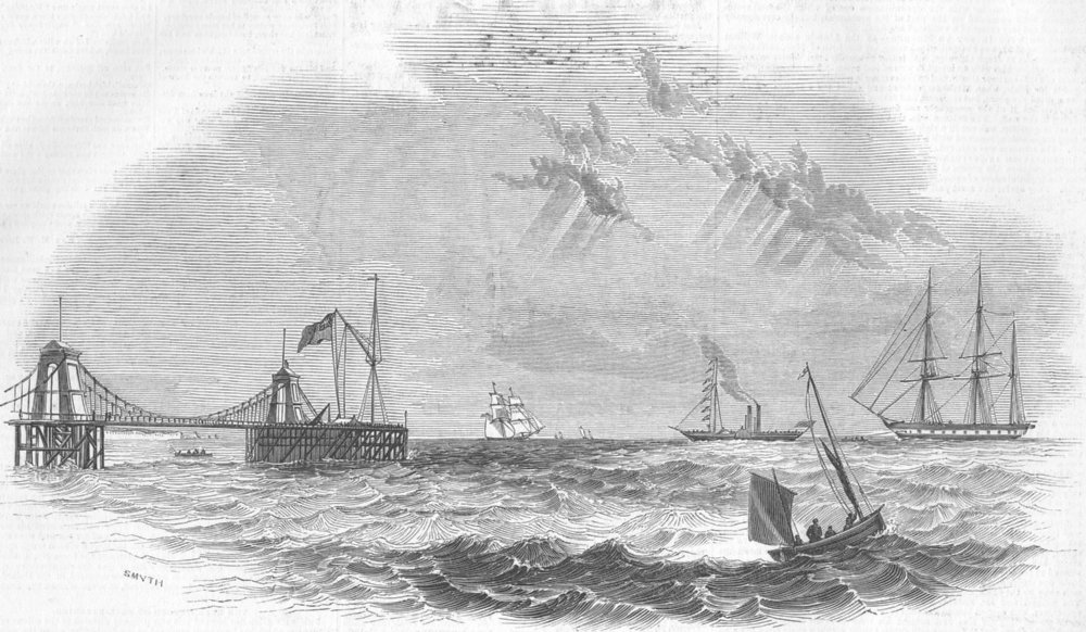 Associate Product BRIGHTON. John O'Gaunt being towed to destruction, antique print, 1844