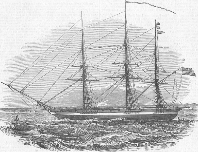Associate Product NEW JERSEY. American ship, Princeton, antique print, 1844