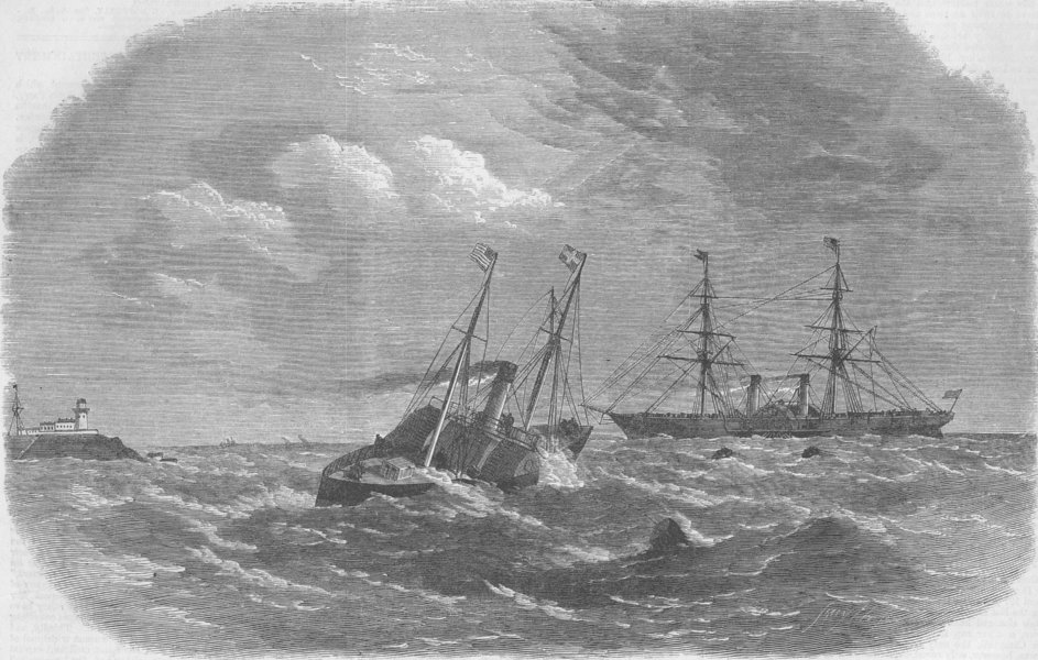 Associate Product COBH. Jackal mtg American mail ship, Roche's point, antique print, 1864