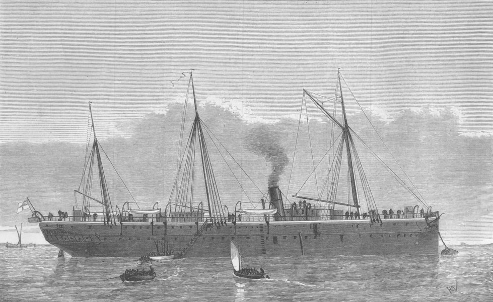 SHIPS. H M troop-ship Assistance, antique print, 1876