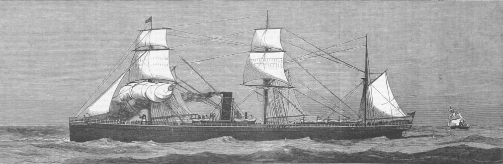 Associate Product SHIPS. The Gallia at sea, antique print, 1879