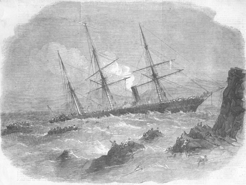 Associate Product SHIPS. Wreck of Chilian ship Cazador, antique print, 1856