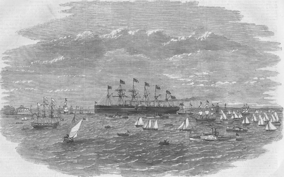 NEW YORK. 'Great Eastern' steam ship arrives in New York, antique print, 1860