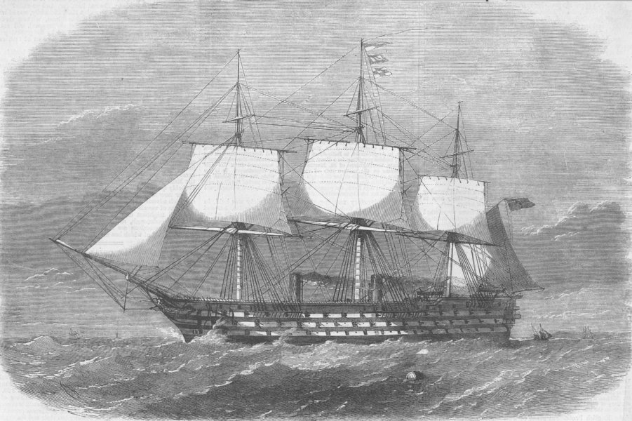 Associate Product SHIPS. HMS Victoria, Mediterranean fleet flagship, antique print, 1864