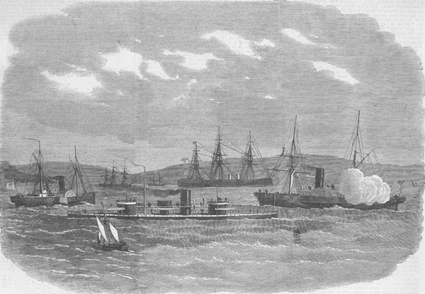 IRELAND. American ships of war, Cork Harbour, antique print, 1866