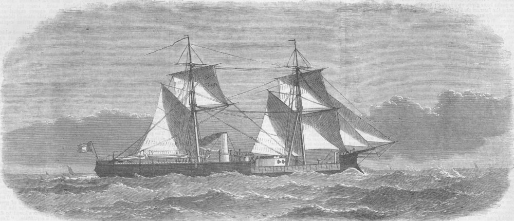 LANCS. Peruvian ironclad ship Huascar, built, Mersey, antique print, 1866