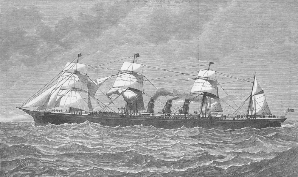 Associate Product ITALY. New Inman Ship Rome, for Liverpool & New York, antique print, 1881