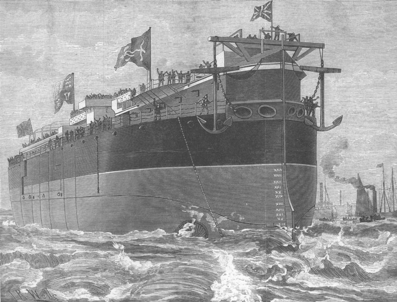Associate Product KENT. Launch. HMS Agamemnon, Chatham docks, antique print, 1879