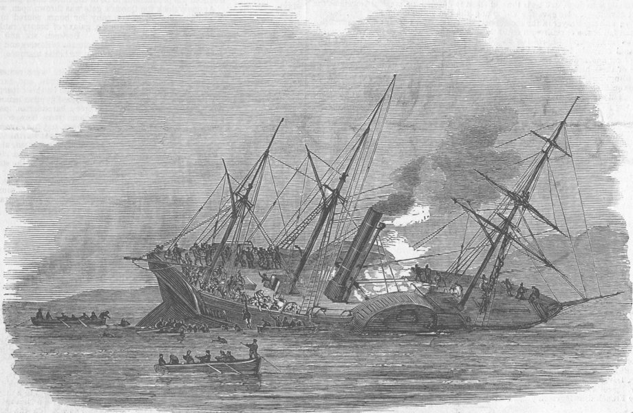 Associate Product SHIPS. The Orion sinking, antique print, 1850