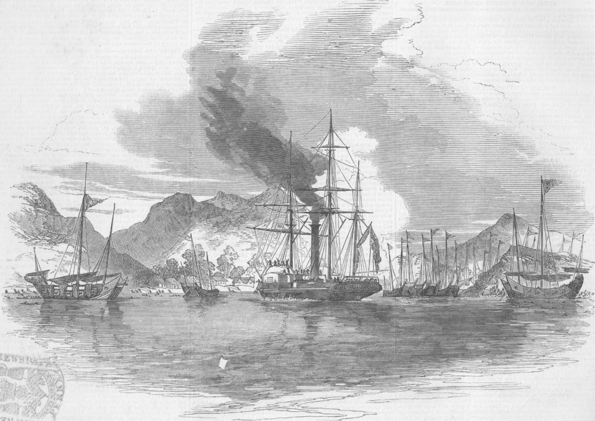 HONG KONG. Capture of Pirate Junks, Mir's Bay, Medea, antique print, 1850