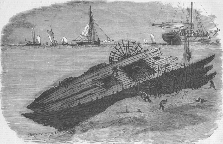 Associate Product KENT. Wreck of Royal Adelaide Ship, antique print, 1850