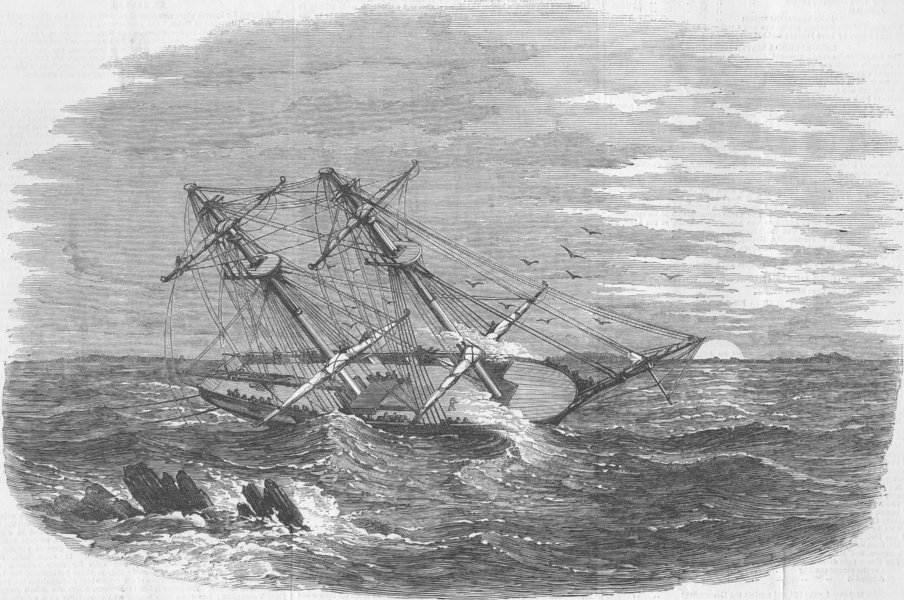 Associate Product HONDURAS. HMS Sappho, main reef , antique print, 1850