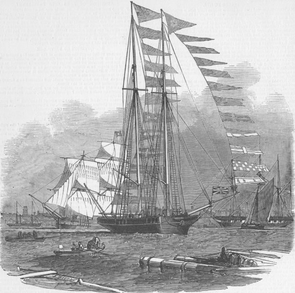 SAILING. Titania schooner Yacht(Stephenson), antique print, 1850
