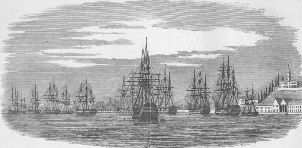 Associate Product TURKEY. Turkish fleet, Bashika Bay, antique print, 1850