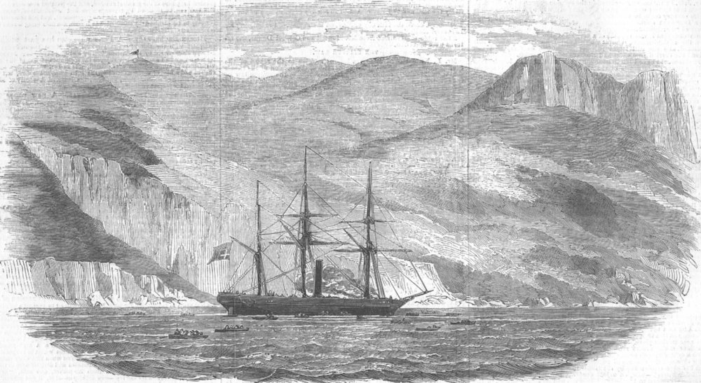 Associate Product UKRAINE. Balaklava. iron Ship Manilla ablaze, antique print, 1855