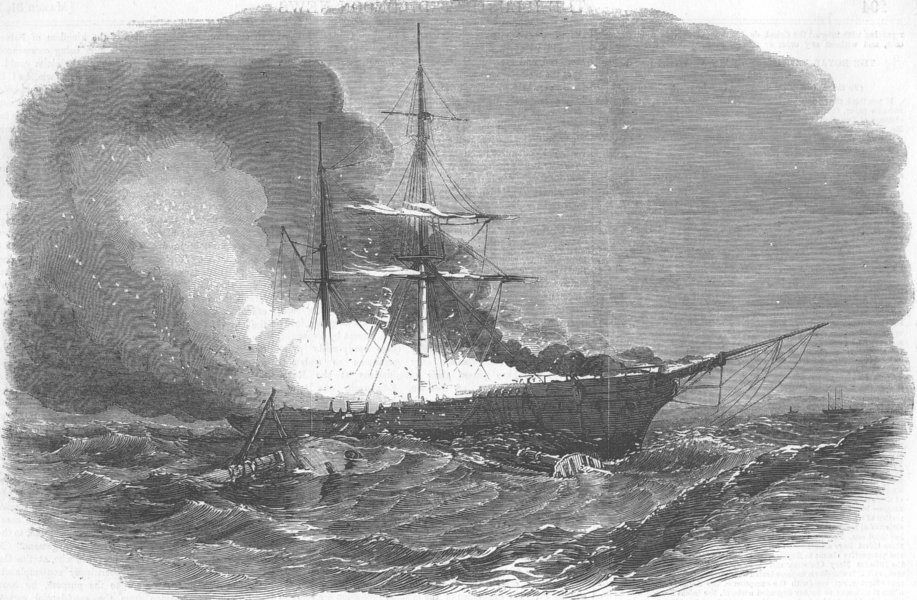 Associate Product IRELAND. Burning of ship Madonna, Belfast, antique print, 1855