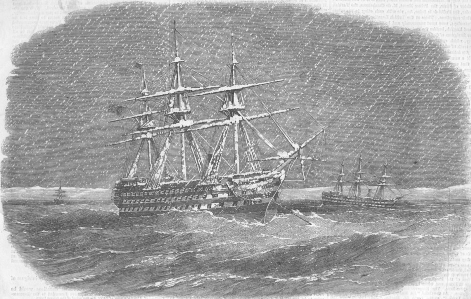 Associate Product SEVASTOPOL. HMS Royal Albert, snow-storm, blockading, antique print, 1855