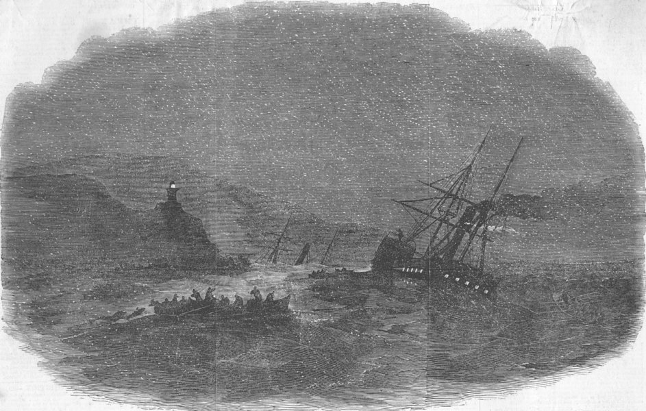 Associate Product HOWTH. Queen Victoria wreck, Bailey light rock, antique print, 1853