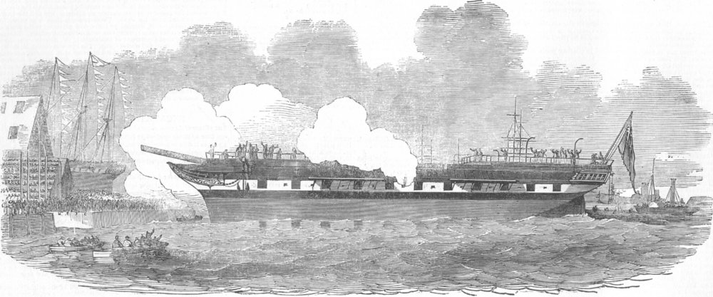SCOTLAND. Launch. 14-year 1st class ship, Dundee, antique print, 1850
