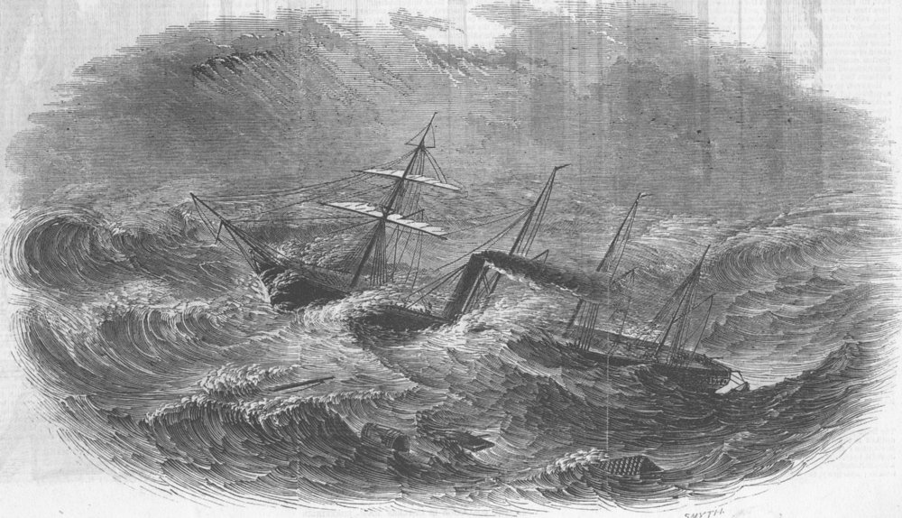 BOATS. Gt West Ship, wind, antique print, 1846