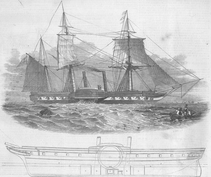 Associate Product BOATS. Charles Napier's Ship, Sidon, antique print, 1846