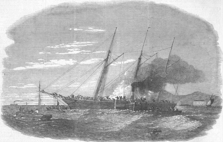 IRELAND. Explosion of Times ship, Dublin, antique print, 1853