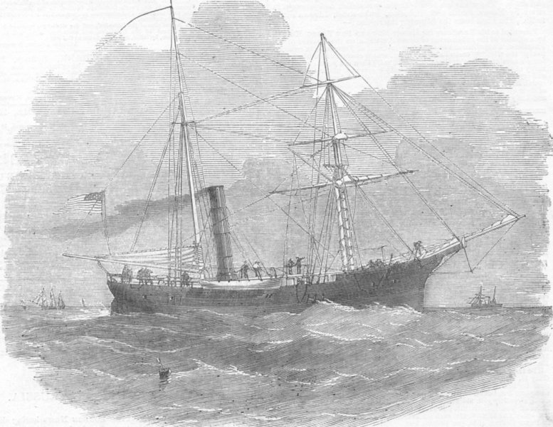 Associate Product SHIPS. American ship laying Atlantic Telegraph, antique print, 1856