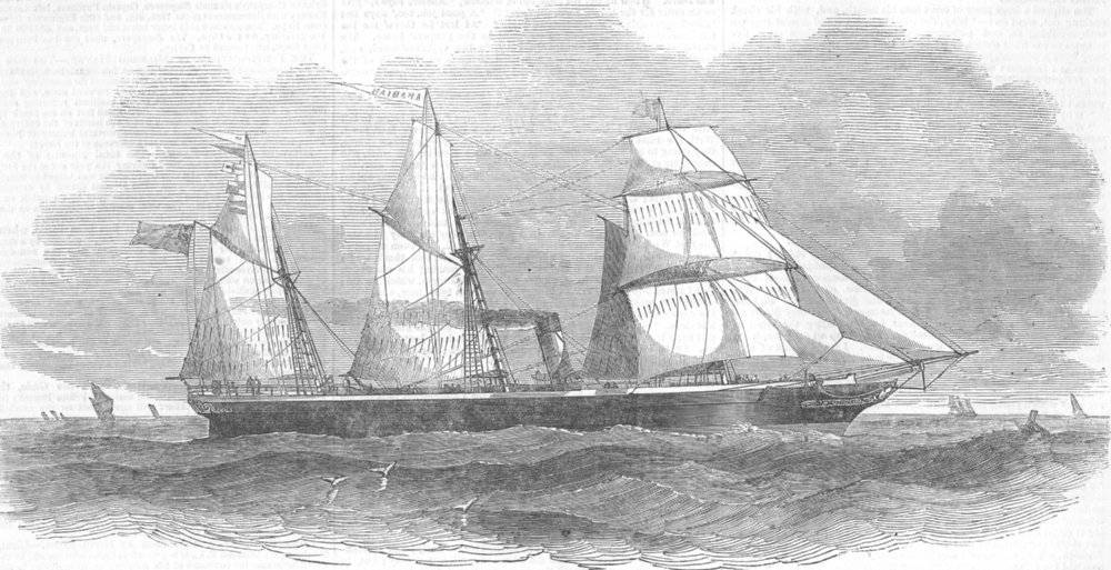 Associate Product BOATS. Steam to Mediterranean-Arabian-ship, antique print, 1851