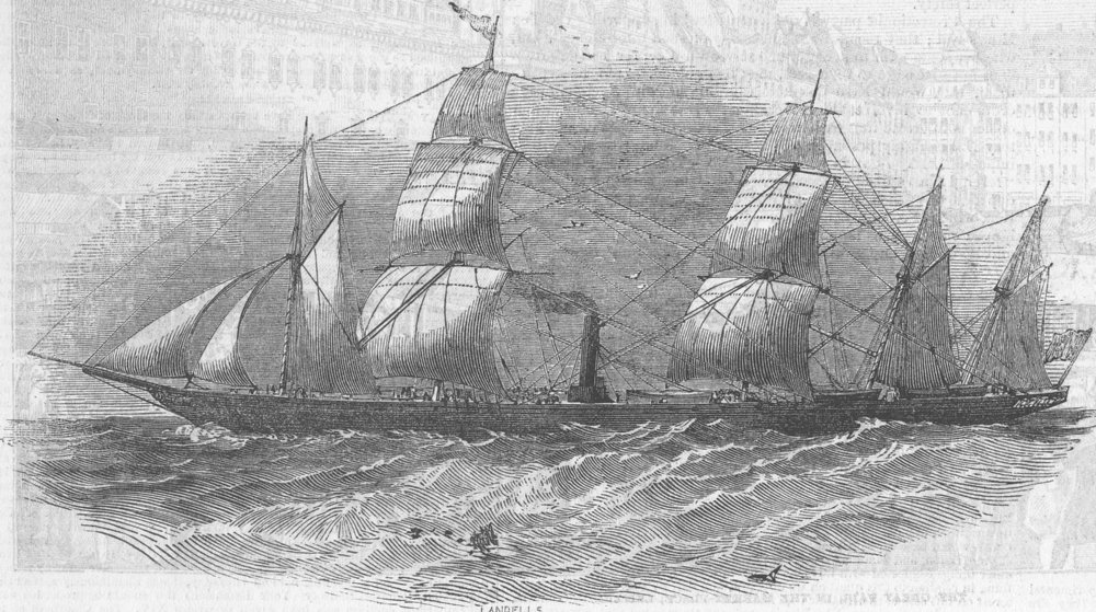 Associate Product BOATS. Gt West Ship, newly rigged, antique print, 1846