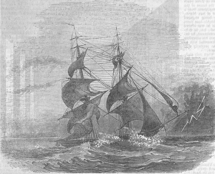 Associate Product SHIPS. Flying Fish shortening sail-Tornado, Daybreak, antique print, 1846