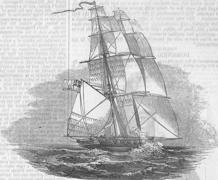 Associate Product SHIPS. The Flying Fish under all sail, antique print, 1846