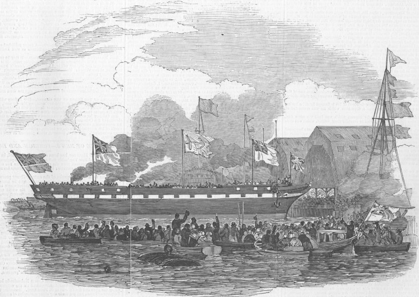 Associate Product LONDON. Woolwich docks. Amphion launch, antique print, 1846