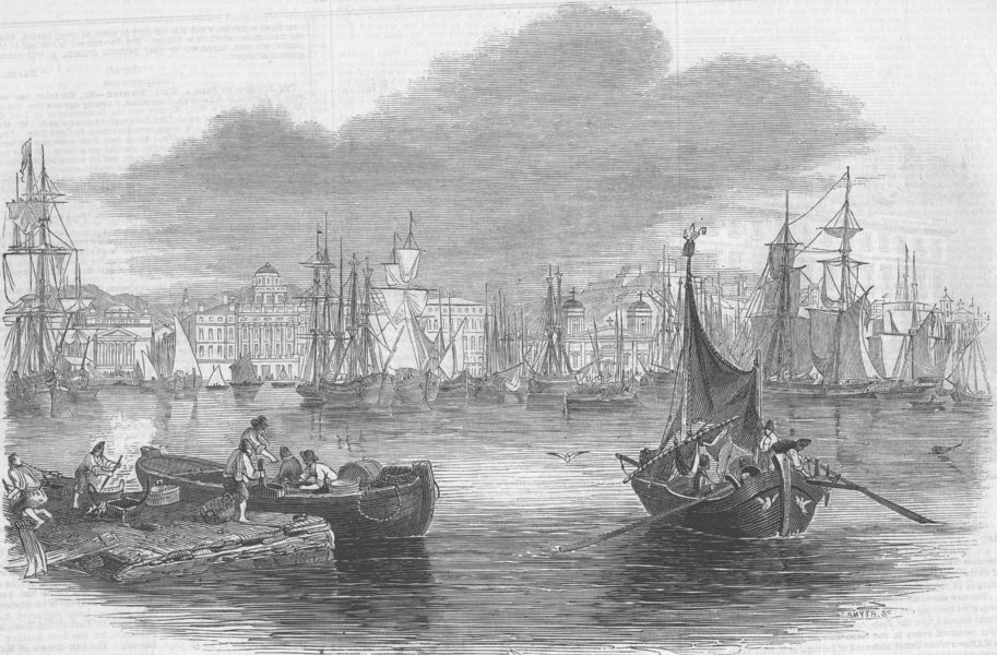ITALY. Trieste-The Harbour, antique print, 1846