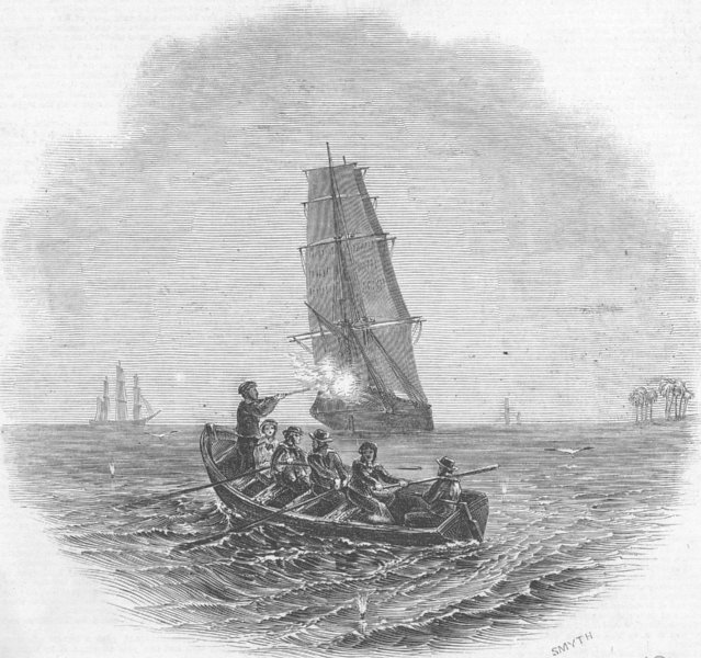 Associate Product ANGOLA. Gallant capture of slaver, Fish Bay, antique print, 1845
