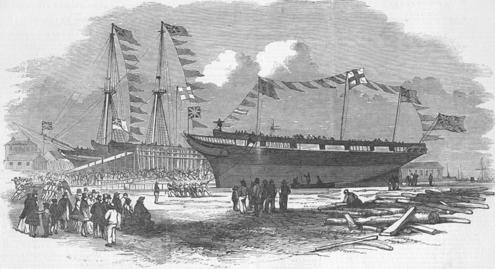 Associate Product COWES. Whaling ship Earl Hardwicke, launch 1850 old antique print picture