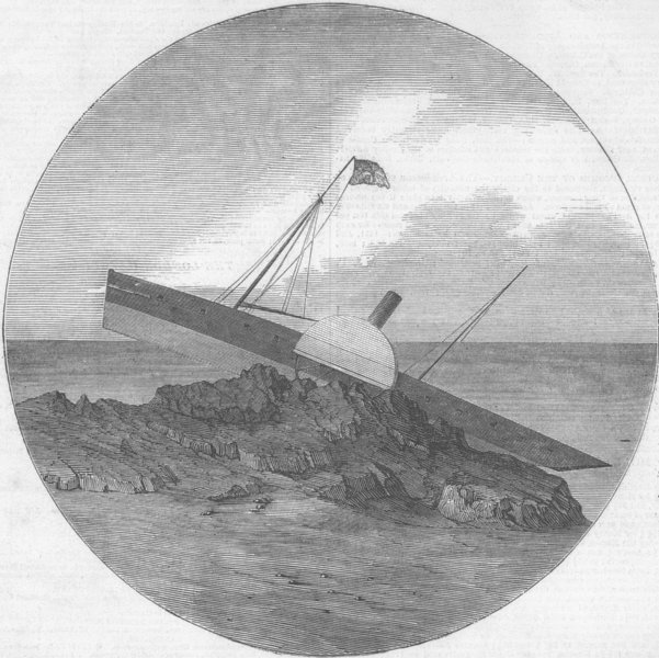 CHANNEL ISLES. Wreck of Superb, '' from Jersey, antique print, 1850