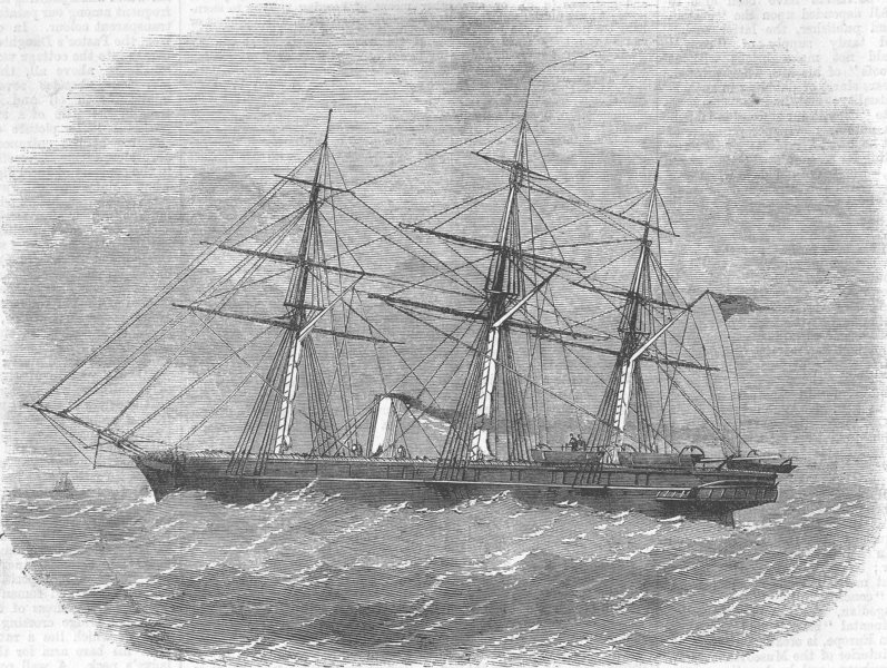 Associate Product SHIPS. HMS sloop Columbine, with Lumley rudder, antique print, 1863