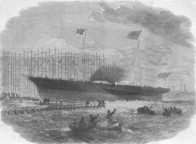 BLACKWALL. Launch. Princess Alexandria, antique print, 1863