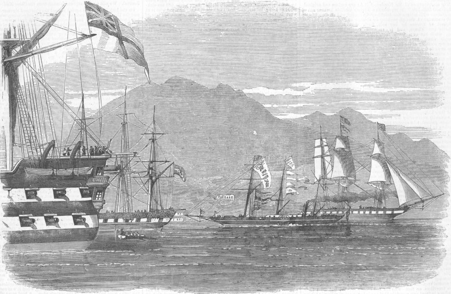 HONG KONG. Return of Eaglet to-dressed, Chinese flag, antique print, 1857