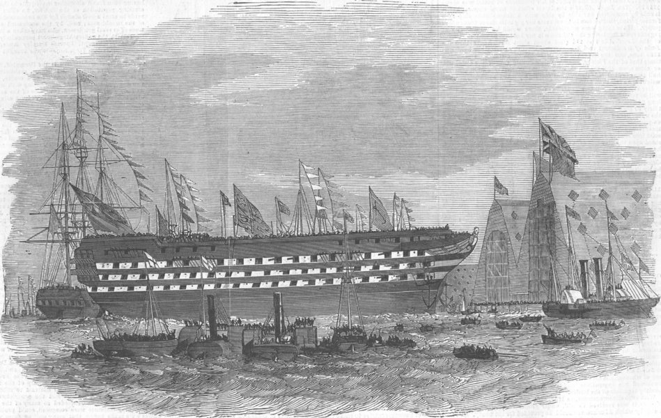 Associate Product SHIPBUILDING. Royal Albert-Broadside view, antique print, 1854
