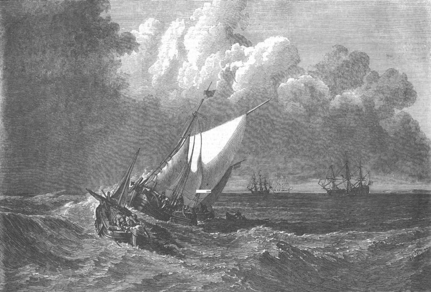 Associate Product FISHING. Fishing-boats in a Squall, antique print, 1854